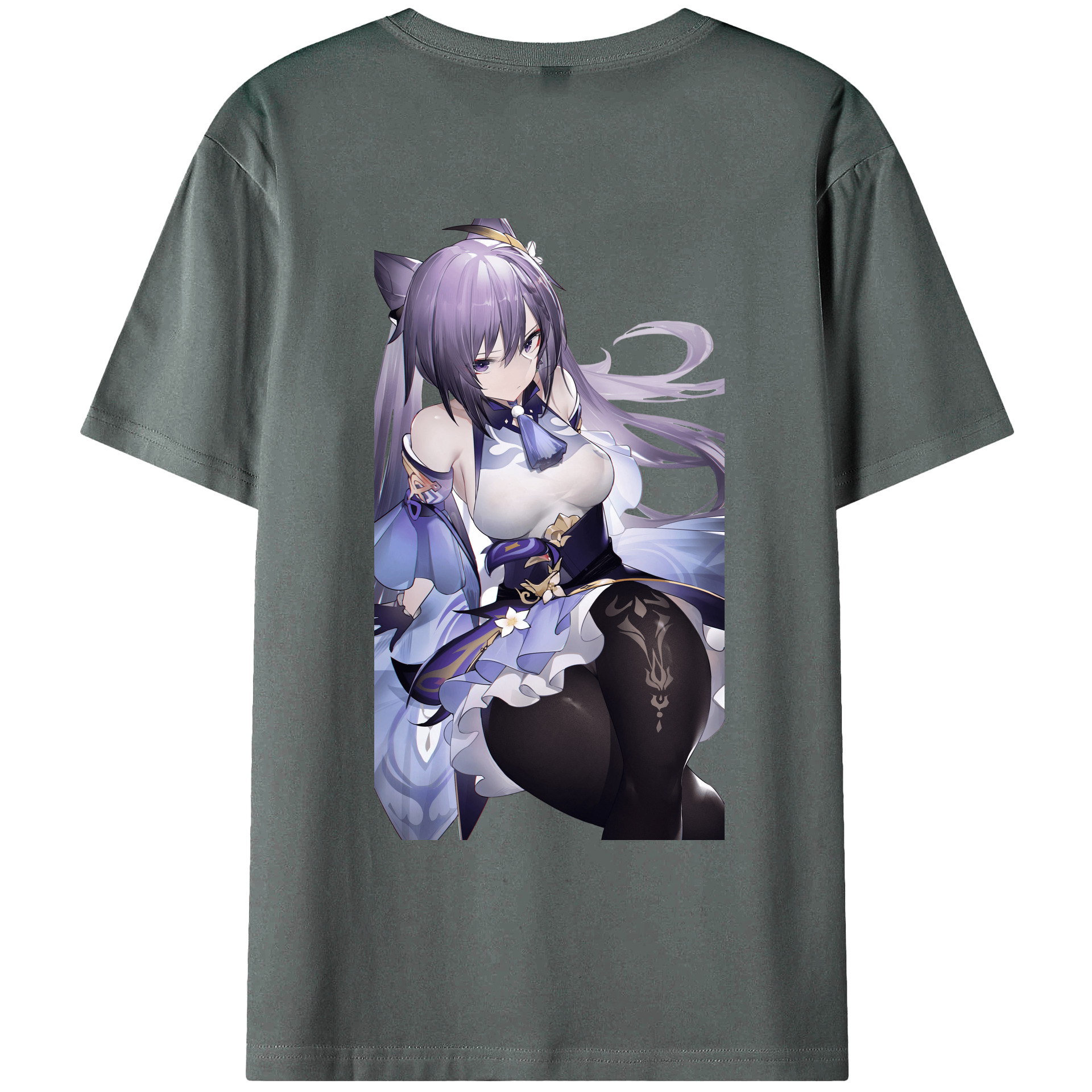 げんし神 刻晴 こくせい genshin Kokusei 綿100％ メンズ半袖Tシャツ（バックプリント） 通気性